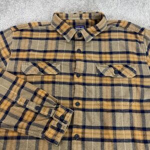 Patagonia Flannel Shirt Mens Extra Large Fjord Organic Cotton Plaid Tan Yellow